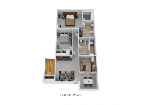 Floor plan for 2 beds, 2 baths, 1033 sqft